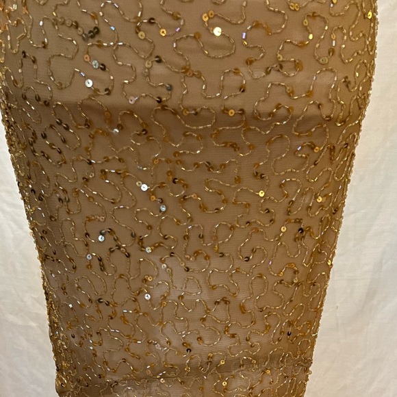 Vintage Y2K gold sequin✨ beaded cowl halter neck open back gown 🪐 - Picture 3 of 8